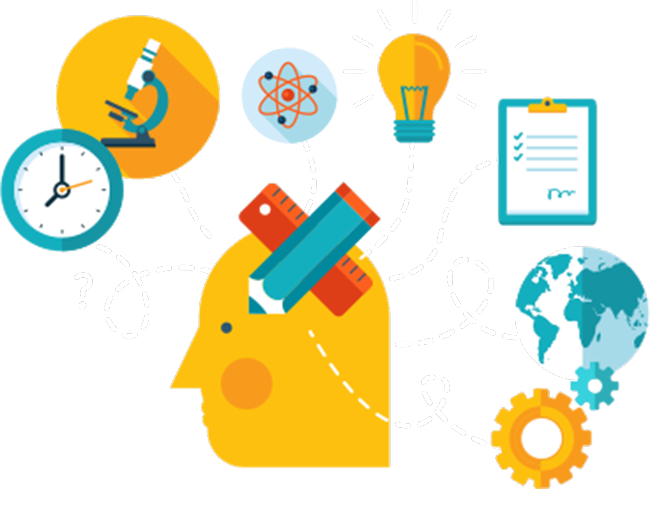 Illustration of a Human Head with School Symbols coming out of it